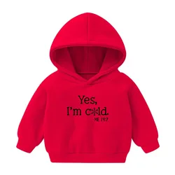 Cartoon Print Red Solid Hooded Sweater Kid Soft Clothing Fall Winter Boy Girl Long-sleeved Tops Children Pullover New Sweatshirt