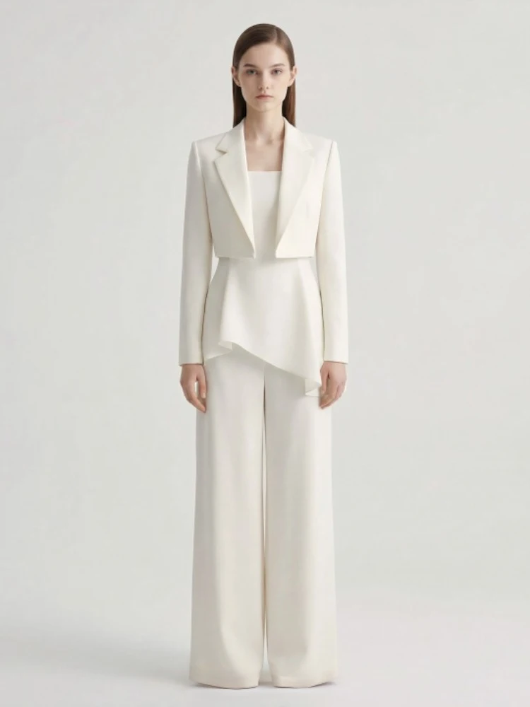 

Slimming Effect Korean Style Summer New Suit Three-Piece Set with Belt Wide Leg Pants And Blouse for Women High Waist Long Sl...