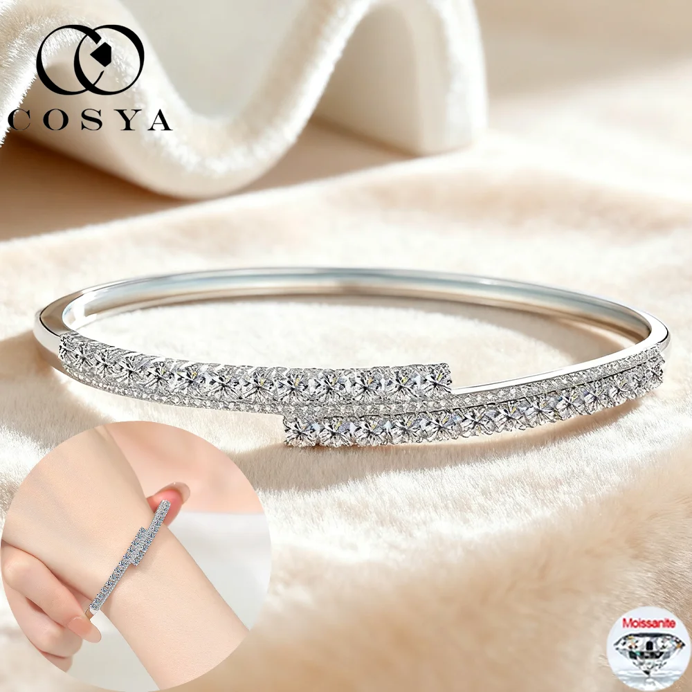 

COSYA 2,6cttw Полный муассанитовый браслет-манжета для женщин 100% серебро 925 пробы D Цвет VVS1 Лабораторный браслет с бриллиантами Свадебная вечеринка Изящные ювелирные изделия