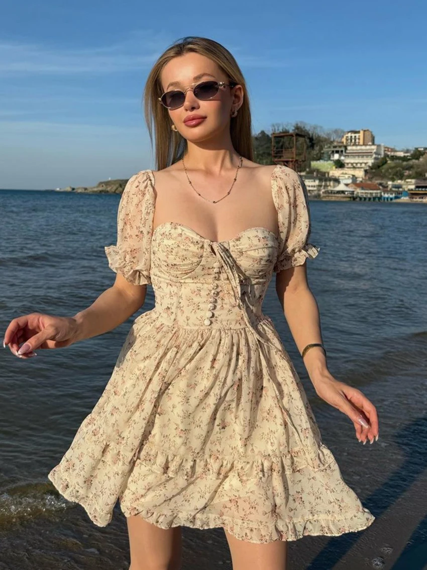 

Marthaqiqi Printing Ladies Sleepwear Short Sleeve Pajamas Sexy Slash Neck Backless Nightwear Mini Dress Casual Female Nightgowns