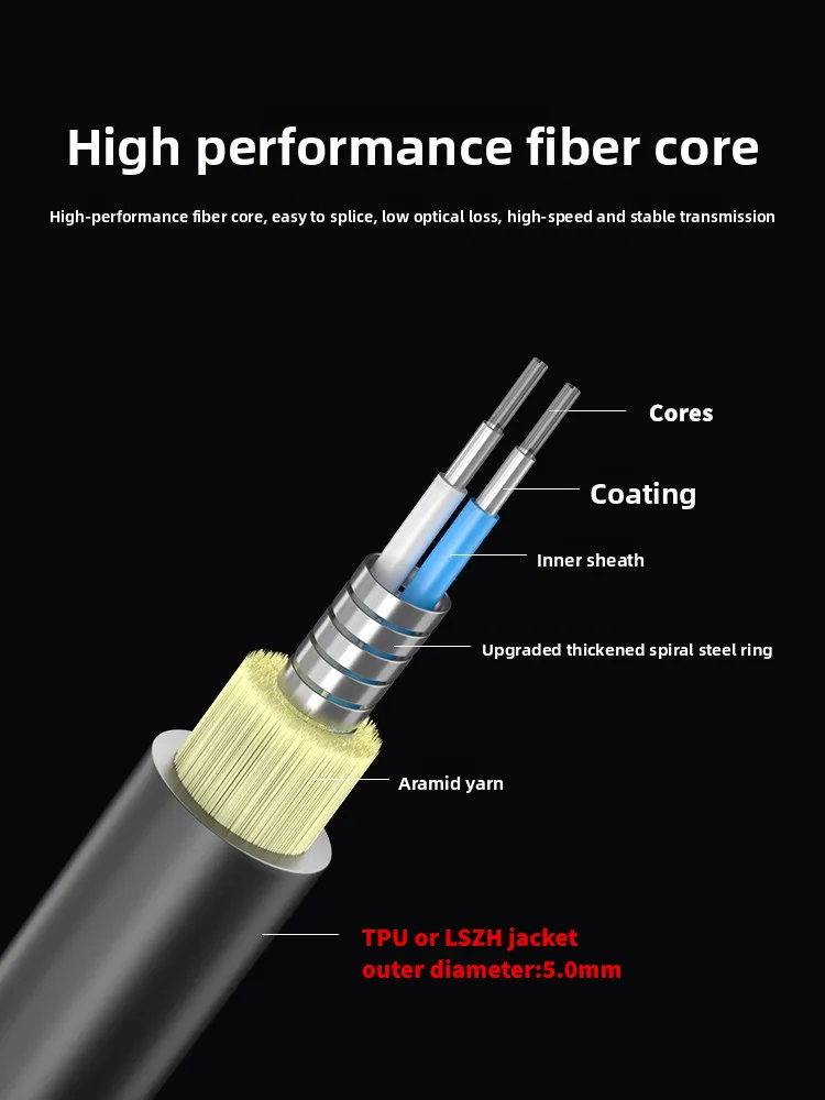 نشر المجال أحادي الوضع، سحب الكابلات الضوئية، مرنة، الألياف الضوئية LC/SC/FC كابل وضع السيارة، 120 م، 150 م، 200 م #3