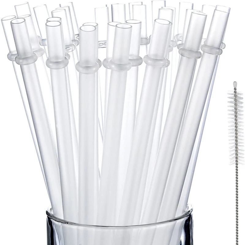 10Pcs White Glitter Plastic Straw 9 Inches Long Reusable Hard Drinking Straws For Tumbler Mug Cup Bottle