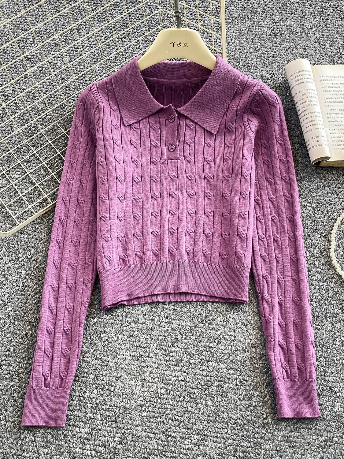 

Милый вязаный свитер, женский свободный утягивающий топ с воротником, осень-зима, новый мягкий вязаный цвет среднего размера