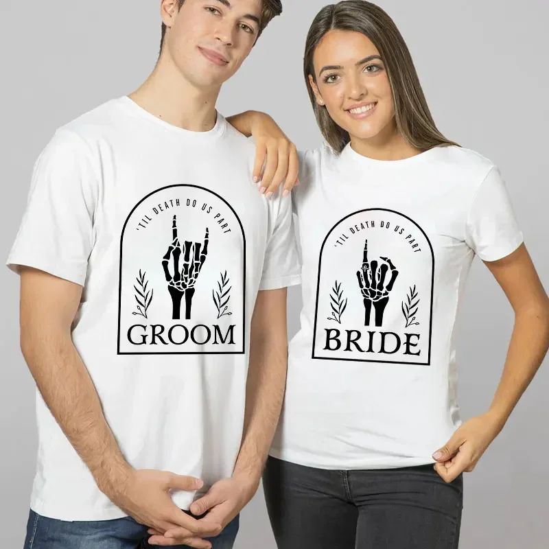 Honeymoon Travel Tees Wedding Engaged Party Tops Bride & Groom Fashion Couple Clothing Til Death Do Us Party Graphic Y2k T-Shirt