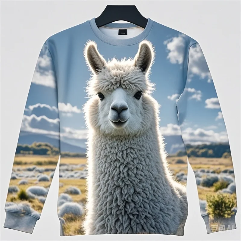 All Over Print Cute Animal Alpaca Pattern Crewneck Sweatshirts For Men New In Casual Oversized Pullover Hoodies Streetwear