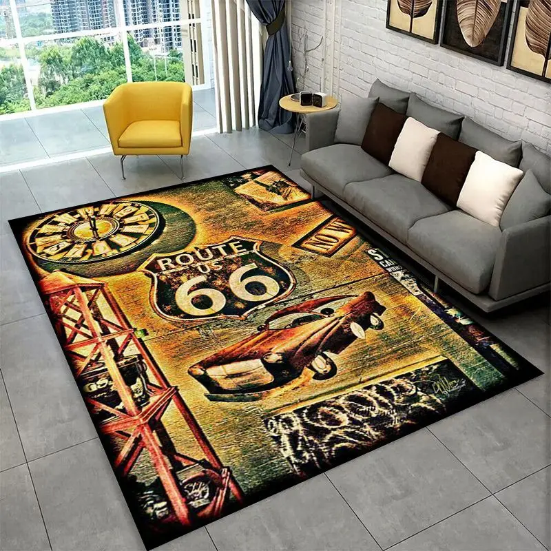 Route 66 Retro America Historic Mother Road Large Area Rug Non-slip Carpet for Bedroom Living Room Sofa Home Decor Floor Mat