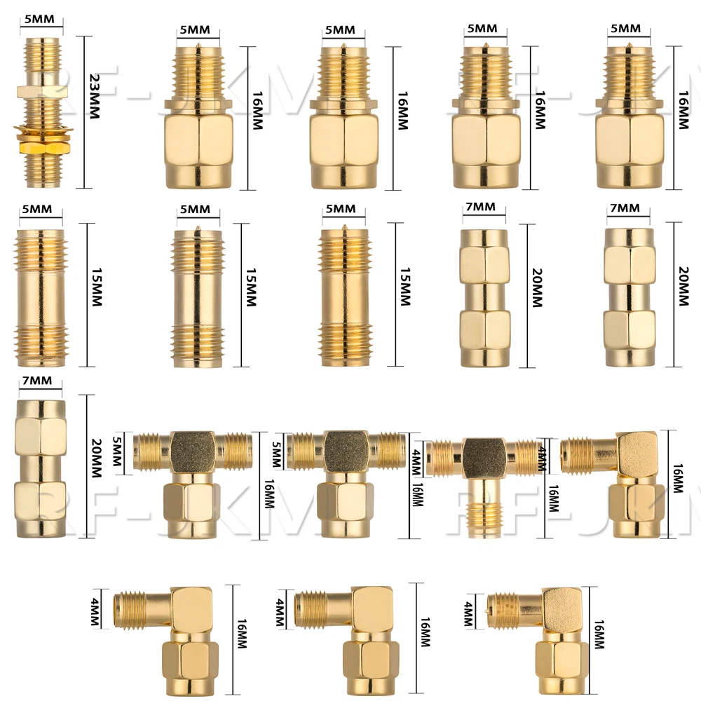 2Pcs/lot SMA To SMA Male Female Straight Connector 90 Degree Right Angle Tee Type 3Way Splitter RPSMA To RP-SMA Male Adapter RF