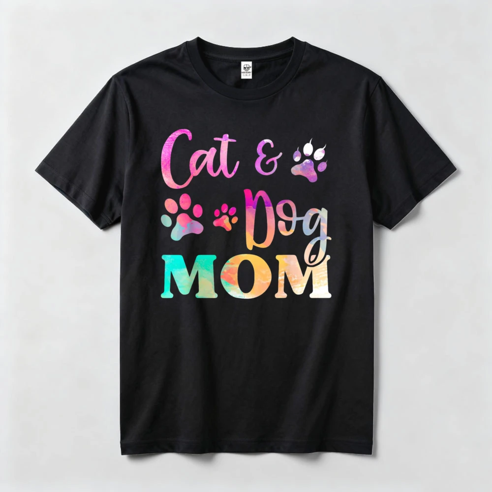 Pet Cat Dog Mom Shirt for Women Mothers Day T-Shirt Casual Party Style Crew Neck Regular Fit Print Pattern Summer Clothes