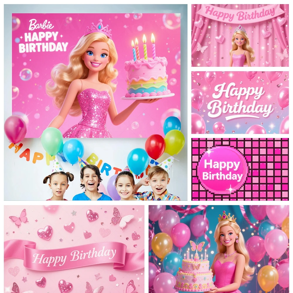 

Barbie Pink Background Princess Girl‘s 1st Birthday Party Decor Custom Baby Shower Portrait Photography Studio Backdrop Props