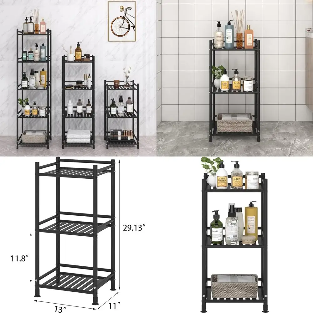 

3-Tier Freestanding Metal Shelving Unit for Bathroom, Kitchen, Living Room, and Hallway - Matte Black