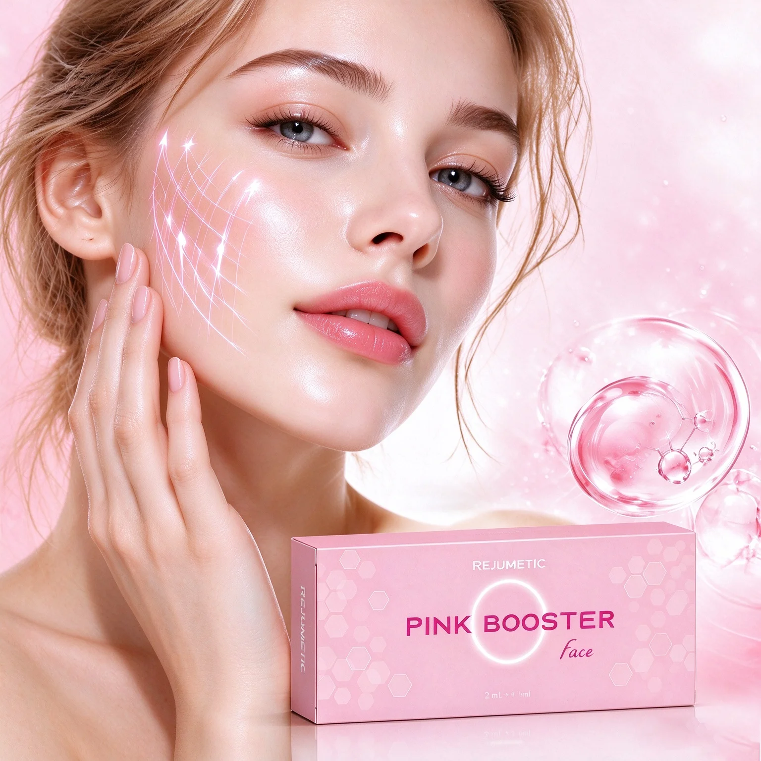 Pink Face Booster Serum Hyaluronic Acid Pep tide Facial Moisturizing Hydrating Care Soft Smooth Beauty Essence