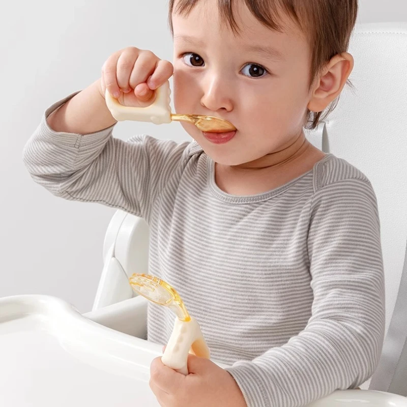 

Baby Food-Grade Silicone Fork and Spoon Infant Feeding Training Utensils Self-Feeding Baby Food Spoon Children's Tableware Set