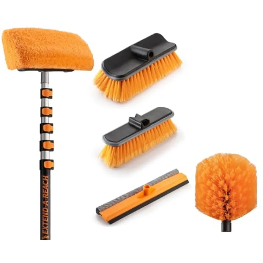 

30 Foot Exterior House Cleaning Brush Set and Cobweb Duster with 7-24 ft Extension Pole// Vinyl Siding Brushes with Telescopic