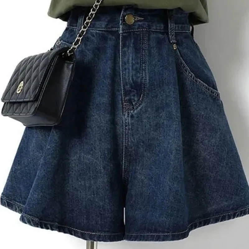 Oversize Blue Denim Shorts Women Summer High Waisted Casual Shorts Korean Fashion A Line Preppy Style Wide Leg Shorts New