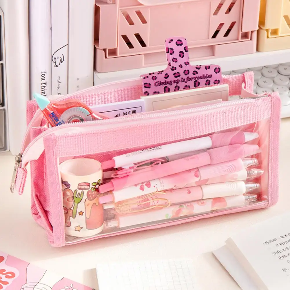 Multi-layer Pencil Case Transparent Mesh Pencil Case for Middle School Students Capacity Multilayer Storage Bag Durable Pencil