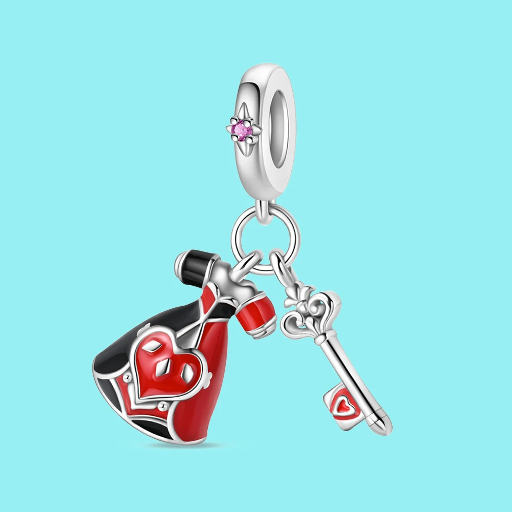 Pendant Charm Bead 925 Sterling Silver Red Queen Magic Key Beads Fit Original Bracelet for Jewelry Making Valentine's Day gift