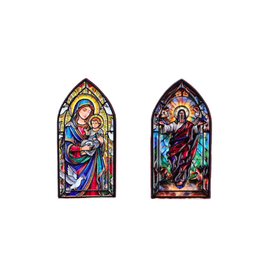 Stained Religious Figure Enamel Pin Gothic Cathedral Window Lapel Badge Vintage Art Brooch Backpack Jacket DIY Craft Jewelry