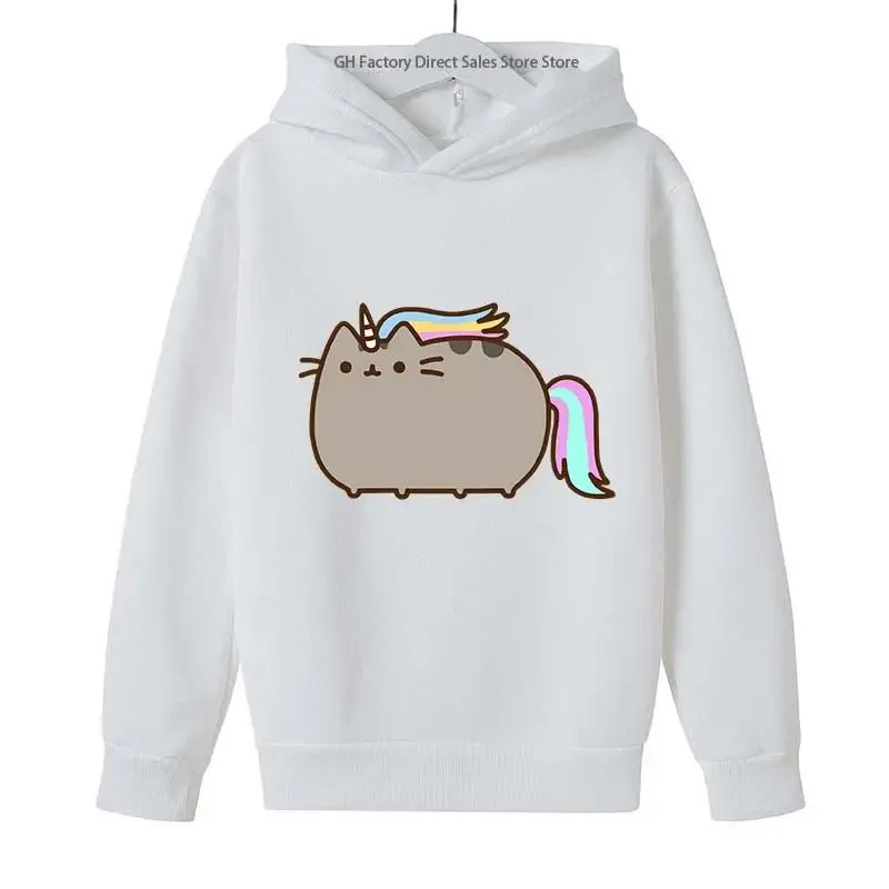 

Girls Pusheen Cat Cute Print Spring Autumn Long Sleeved Hoodies 2-13 Years Kids Casual Outfits Sports Tops Children Gift Clothes