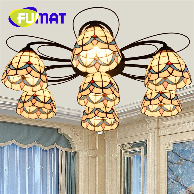 FUMAT Tiffany stained-glass chandelier for living room Dining Room bedroom Boho style multi-head ceiling light  decor