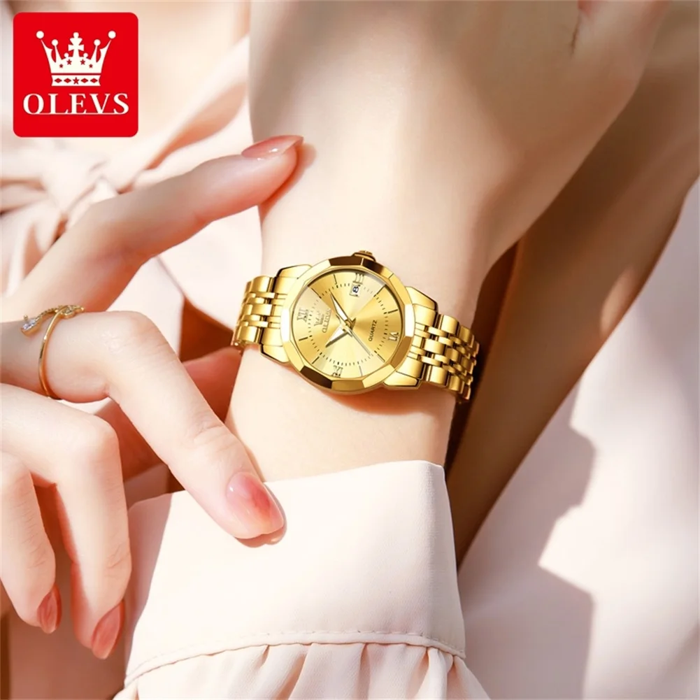 OLEVS Luxury Brand orologi da donna Prismatic Mirror acciaio inossidabile impermeabile doppio calendario elegante orologio al quarzo per Set da donna