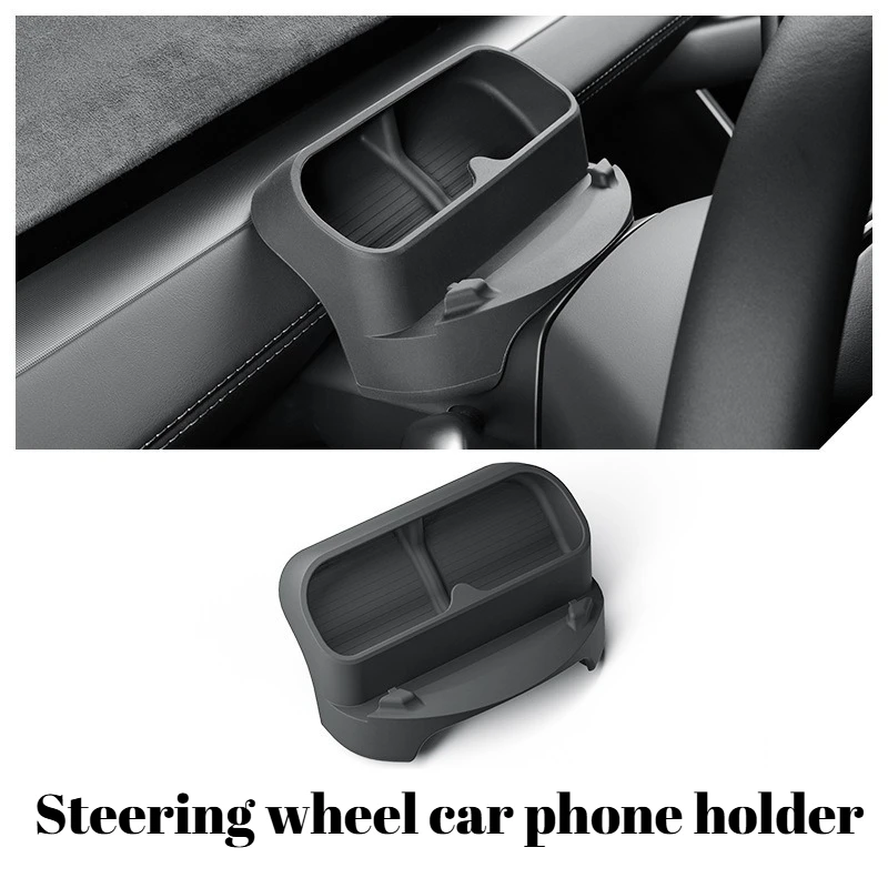 

For 2025 Tesla Model Y Juniper/YL Steering Wheel Car Phone Holder Sunglasses Case Storage Box Silicone Auto Interior Accessory
