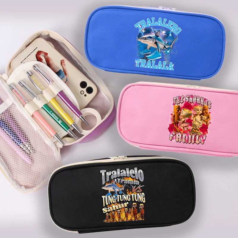 Tralalero Tralala Pencil Case Kids Italian Brainrot Tungtung Sahur Pen Bag Student School Stationery Storage Pouch Children Gift