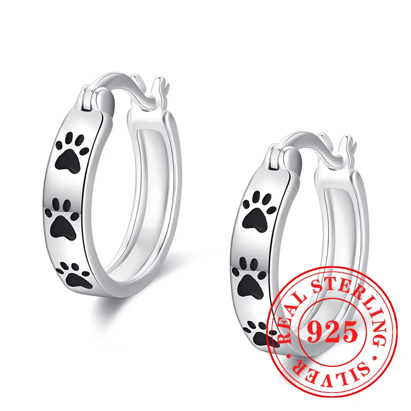 Huitan Cute Footprint Hoop Earrings 925 Sterling Silver Love Animals Ear Accessories for Women Lovely Versatile Party Jewelry