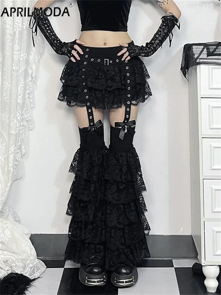 Nero Sexy Lace Emo Vintage Kpop gonna Ruffle 2024 Gothic Y2K Kawaii Lolita Cake minigonna Harajuku gonna Set