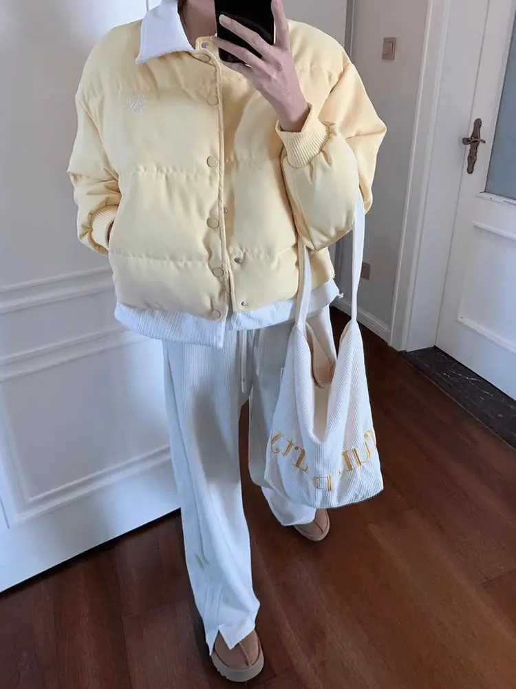 2025 가을 겨울 패션 신상 한국 스타일 여자 브레드 코트, 두꺼운 캐주얼 긴 소매 라펠 싱글 브레스티드 파카 재킷