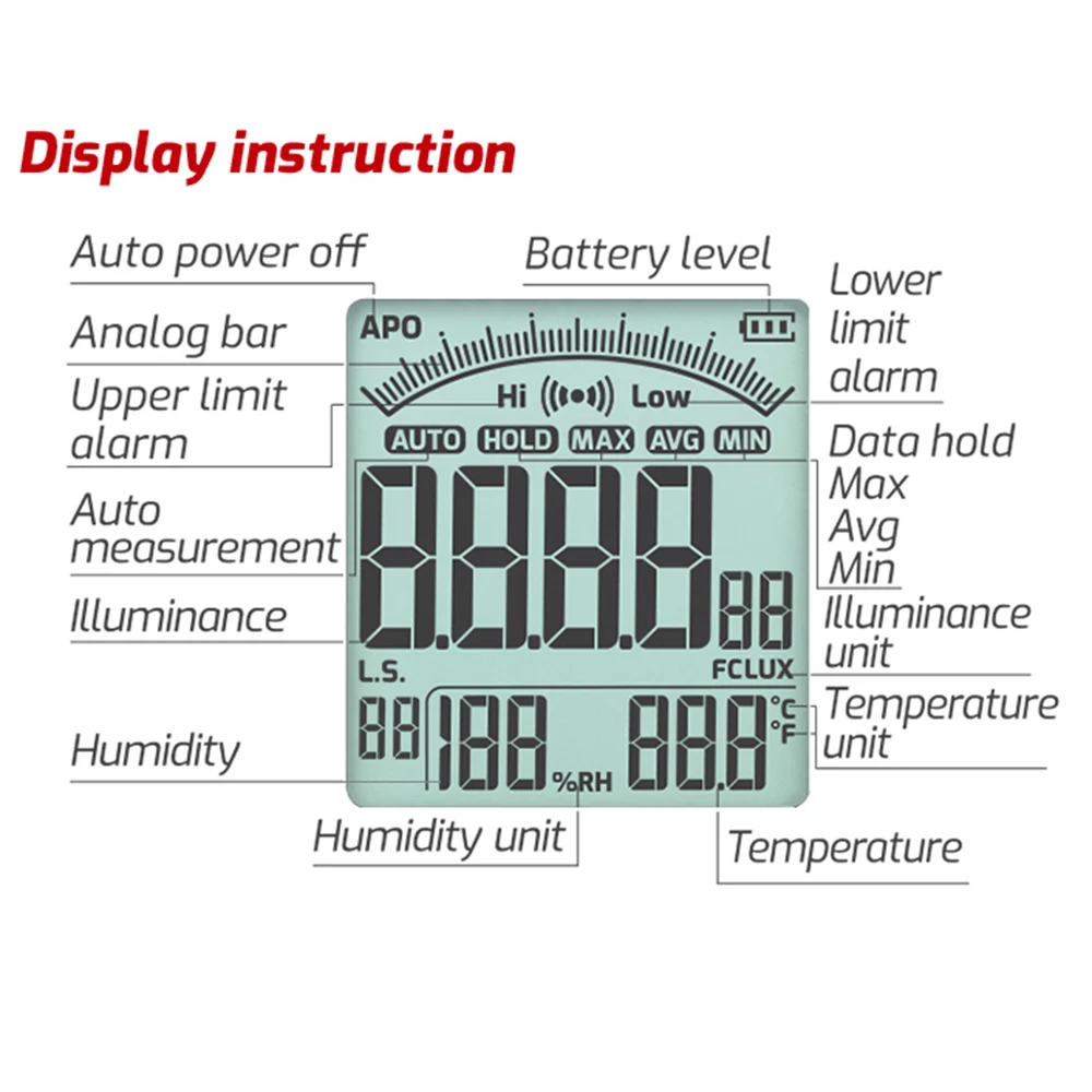 Digital Light Meter Photography Luxmeter 300000LUX Illuminometer Lux/FC Measure Photometer Environmental Tester Outdoor