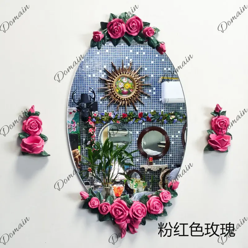 Chinese rose decorative mirror bathroom beauty makeup mirror American entrance decorative mirror
