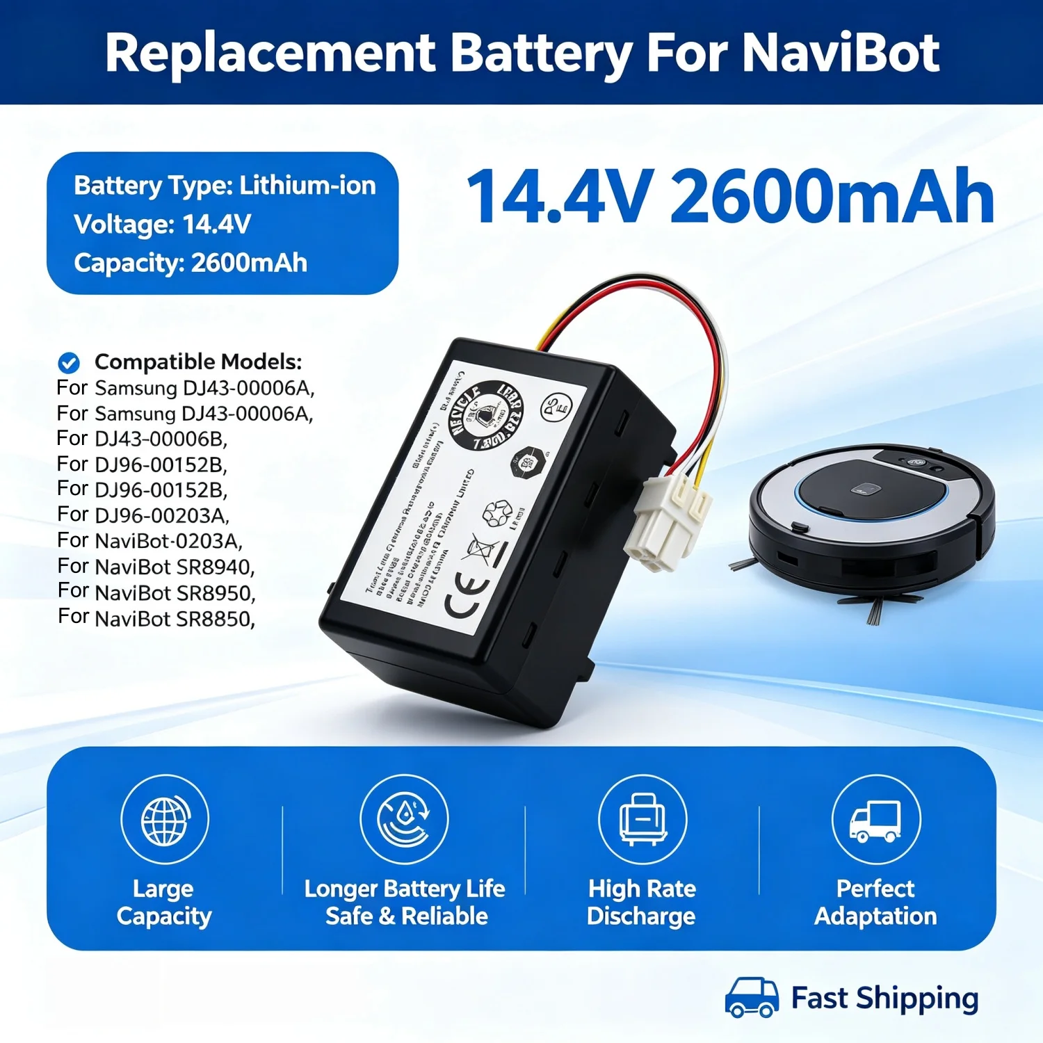 Vacuum Battery For Samsung DJ43-00006A DJ43-00006B DJ96-00152B DJ96-00203A NaviBot SR8940 NaviBot SR8950 NaviBot SR8980 2000mAh
