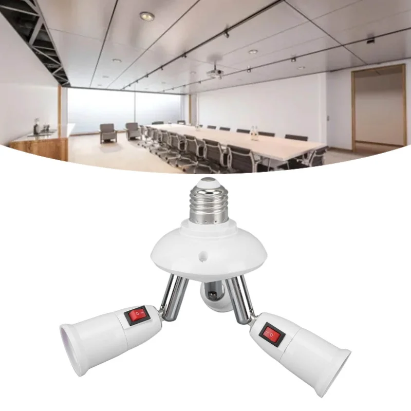 E27 E26 Lamp Adapter 3 In 1 Light Socket Extender Adjustable 85-265V With Button Switch For Home