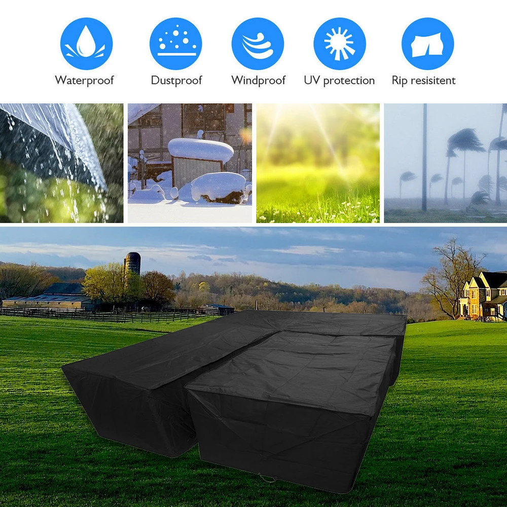 L Shape Furniture Protective Cover Outdoor Garden Patio Rattan Sofa Dustproof Cover Waterproof Washable Furniture Cover