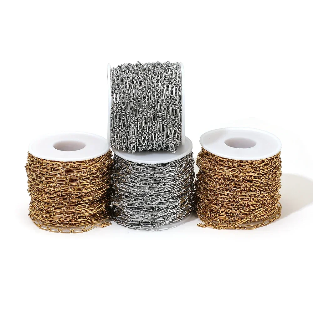 1 Meter Edelstahl-Papierklemmen-Ketten, ovale Kabelketten für handgefertigte Halsketten, DIY-Schmuckherstellung, Armbänder, Fußkettchen, Zubehör – Detail 3