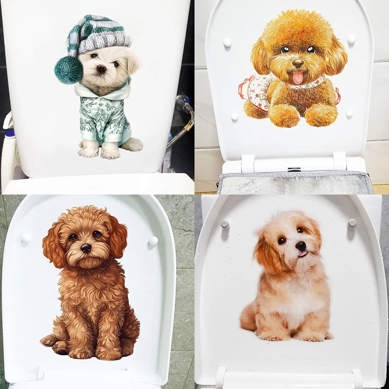 MT12# Cute Dog Bichon Modern Decorative Home Stickers Waterproof Self-adhesive BathroomToilet Stickers