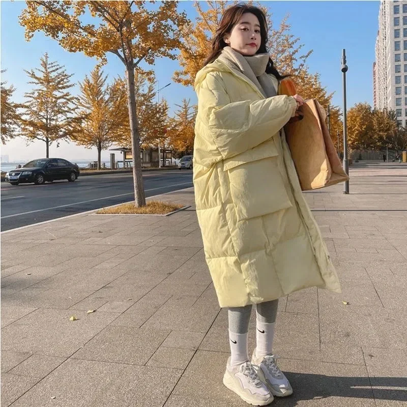 Doudoune mi-longue en coton pour femme, manteau chaud épaissi, jaune crème, tendance hiver, nouveau, 2023