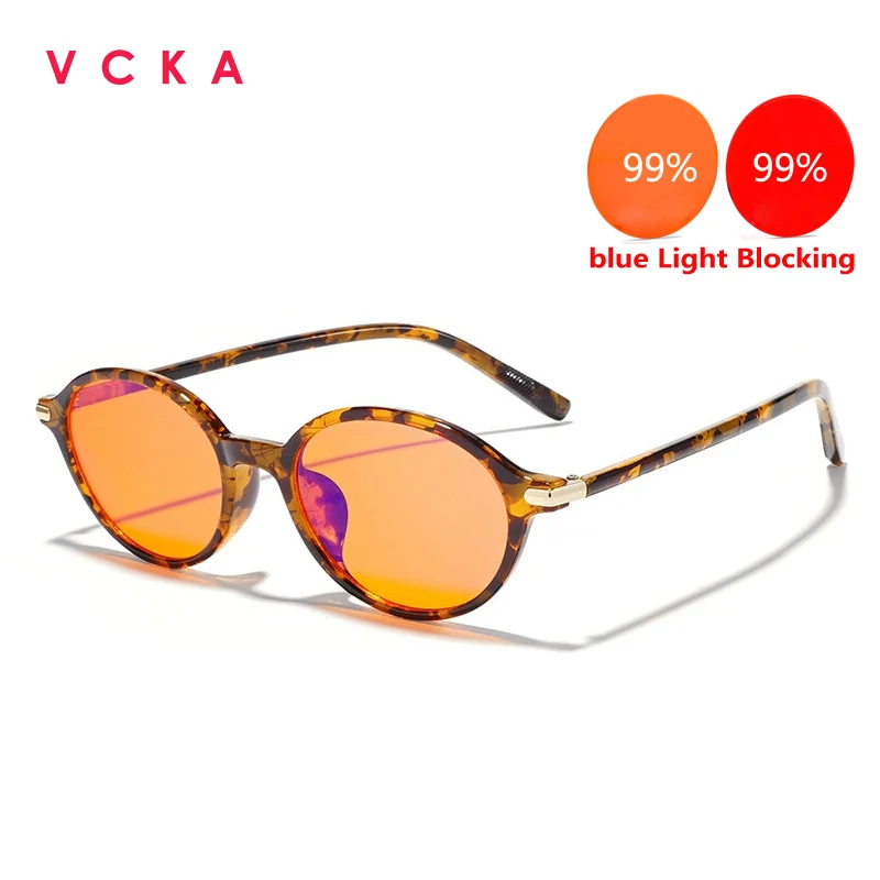 VCKA Small Ellipse Women Men Red Orange Len Anti Reflection Goggles Gaming Computer Eyewear 99%Blue Light Blocking Sleep Glasses