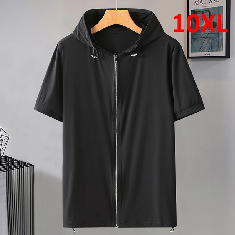 9XL 10XL Plus Size T-shirt Men Summer Tops Tees Fashion Hooded T Shirt Streetwear Short Sleeve Shirt Male Zipper Tshirt 10XL