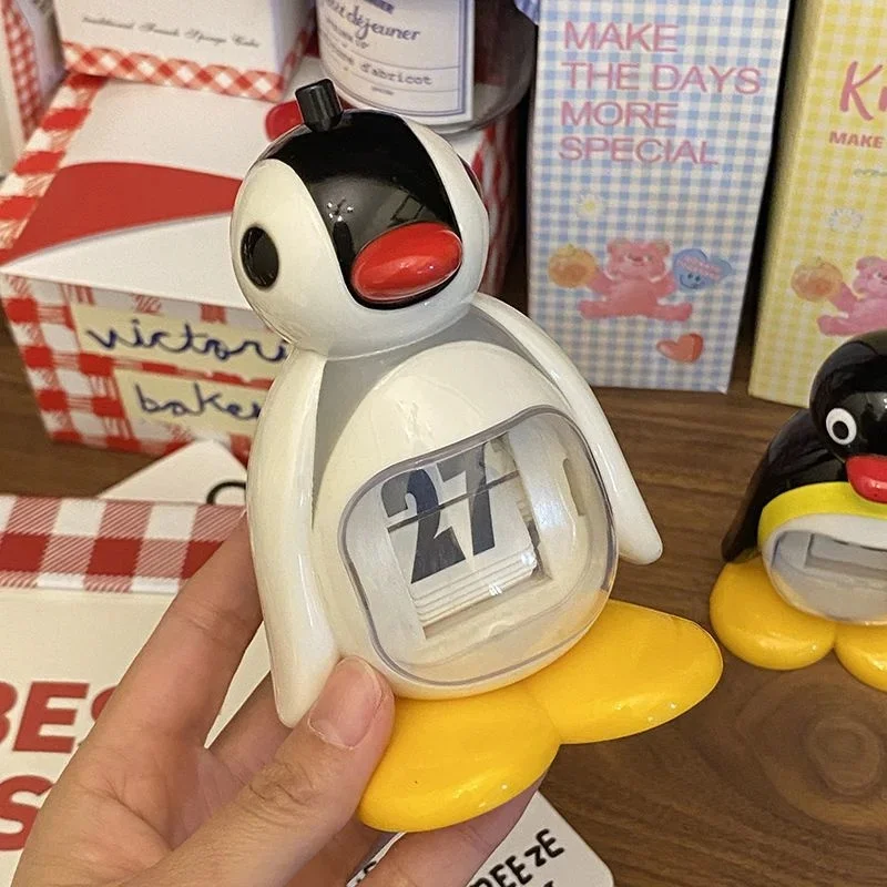 Kawaii Pingu Calendar Creative Desktop Penguin Brother And Sister Doll Ornaments Cute Cartoon Press Type Model Toy For Kid Gift