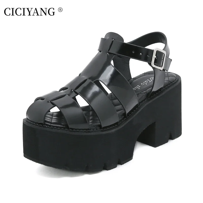 

CICIYANG Chunky Women's High-heeled Sandals 2024 Summer Shoes New 8.5cm Platform Hollowed Out Casual Sandals Large Size 42 43