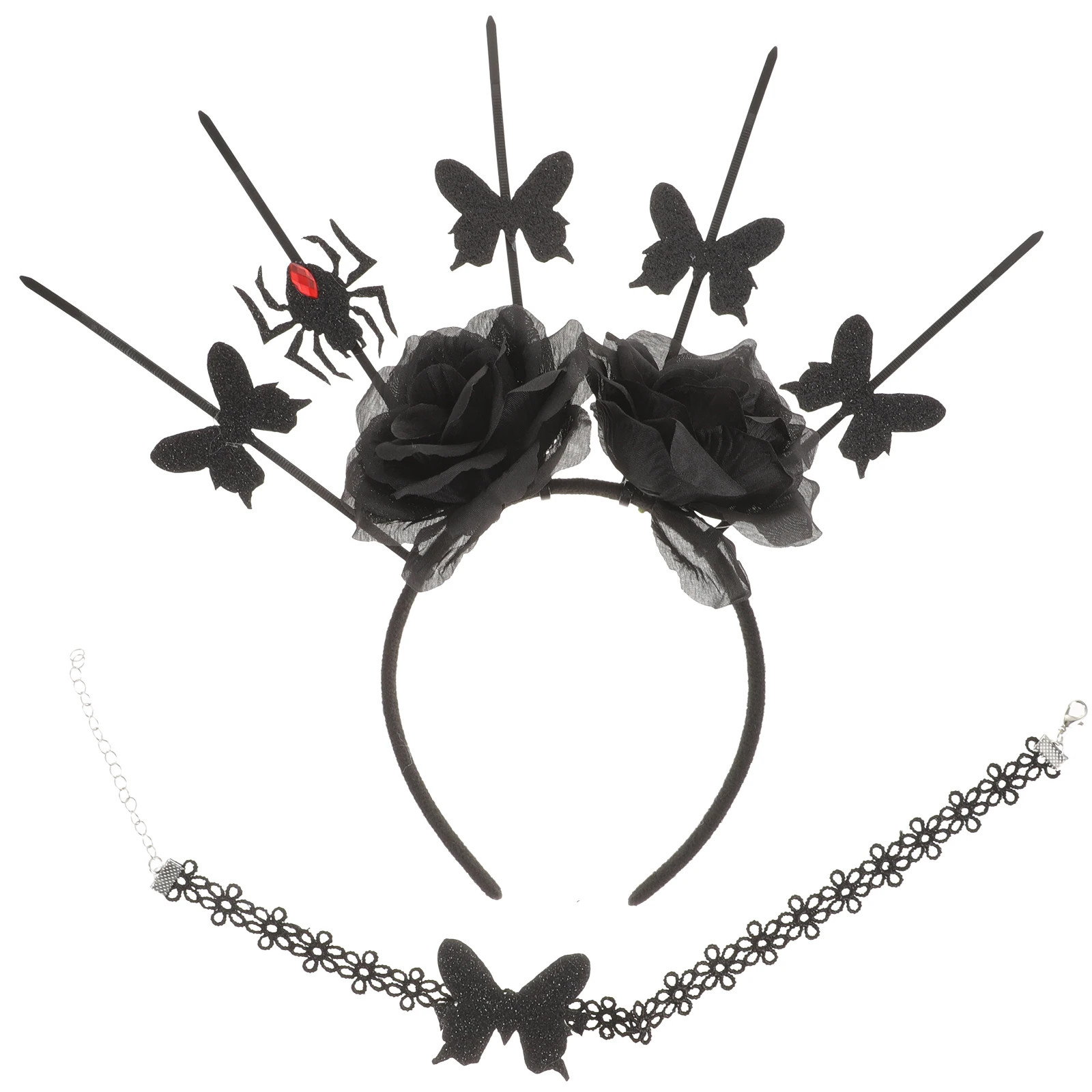 

Black Gothic Gothic Hair Accessories Accessories Halloween Spider Headband Choker Set Costume Party Rose Decor