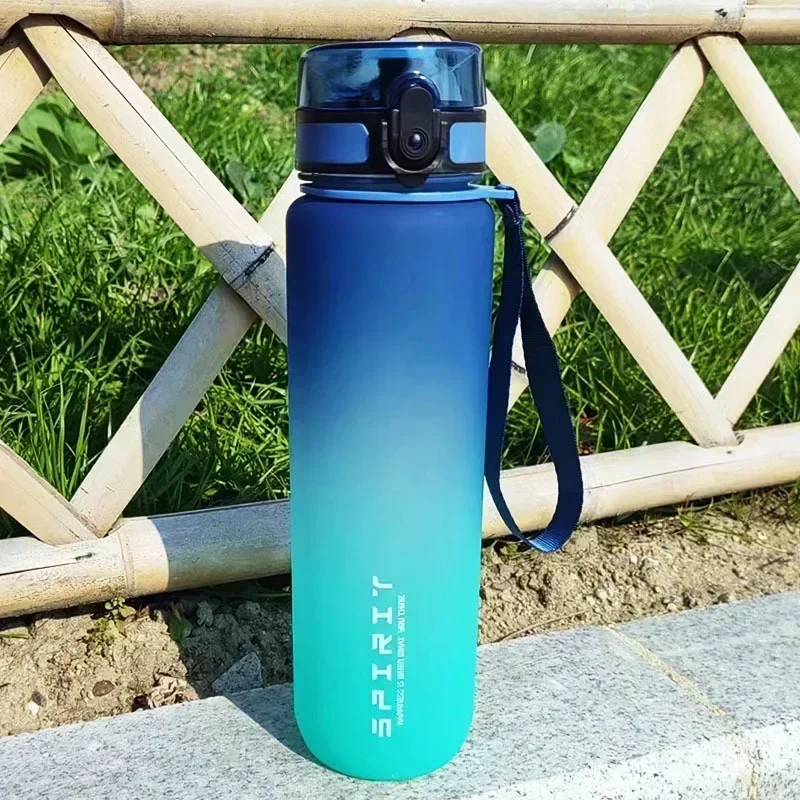 Bouteille d'eau de sport de 1 litre, grande capacité, pour hommes et femmes, bouteille en plastique