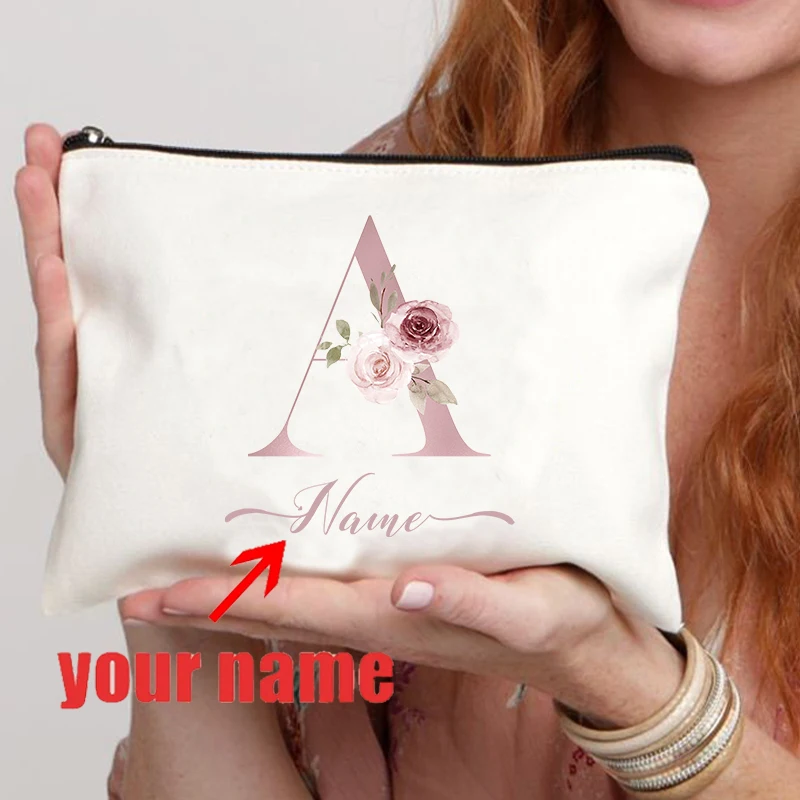 Personalized Bridesmaid Makeup Bag, Customized Name Bride Wash Bag Party Gift Wedding Birthday Gift Lipstick Travel Storage Bag