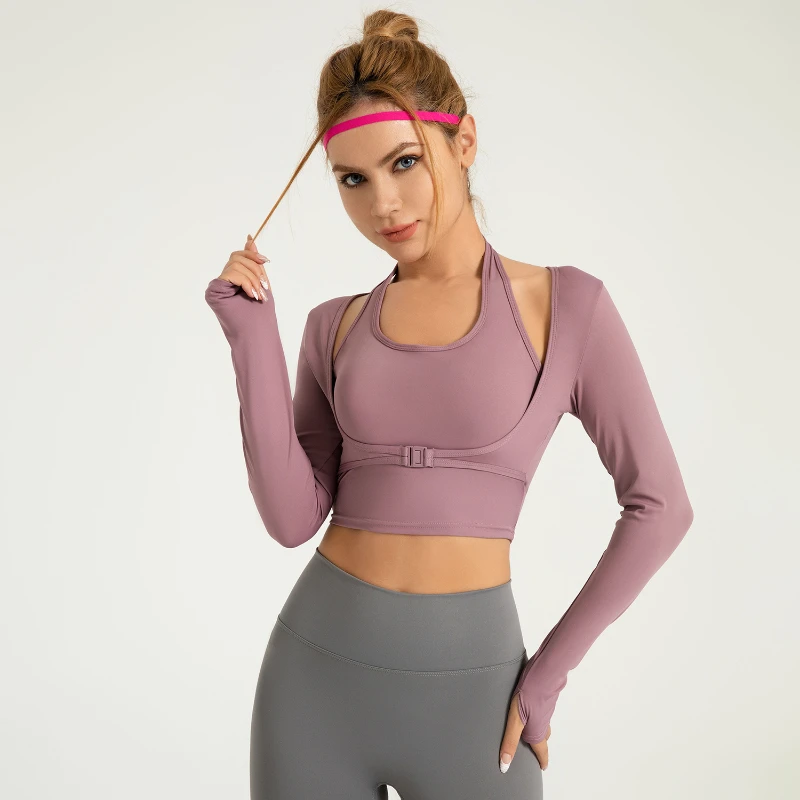 

Hanging Neck, No Bra, Yoga Suit, Fake Two-piece Sports Top, Seamless Outerwear, Fitness Suit