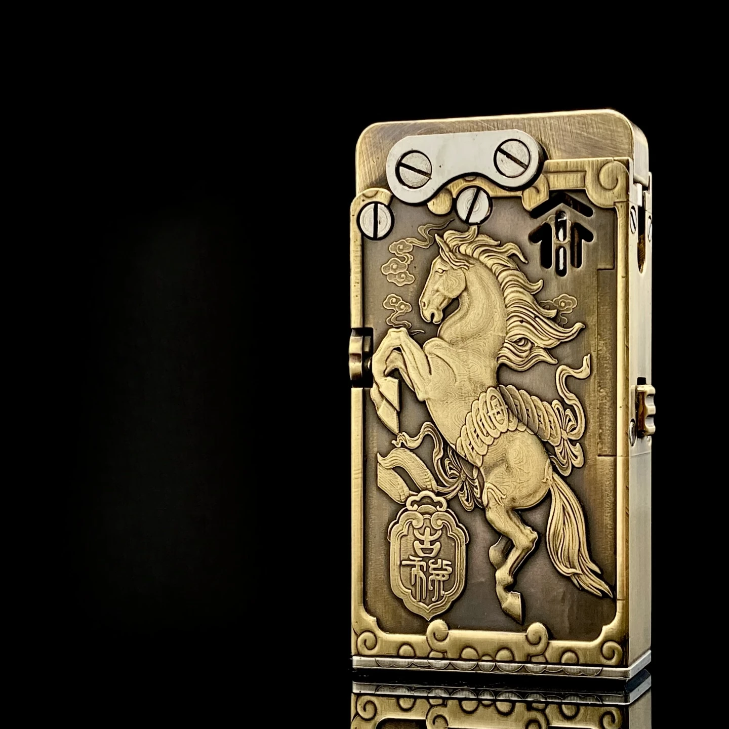 LONGSHE 8th Generation Embossed 12 Zodiac Pattern Lighter, Press Ejection Ignition Brass Oil Machine, Cool Gift for Men