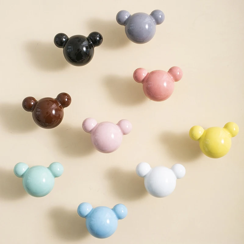 

10PCS Ceramic Brass Cute Bear Furniture Pulls Handles Drawer Knobs Baby Children's Room Cupboard Wardrobe TV Cabinet Pulls Knobs