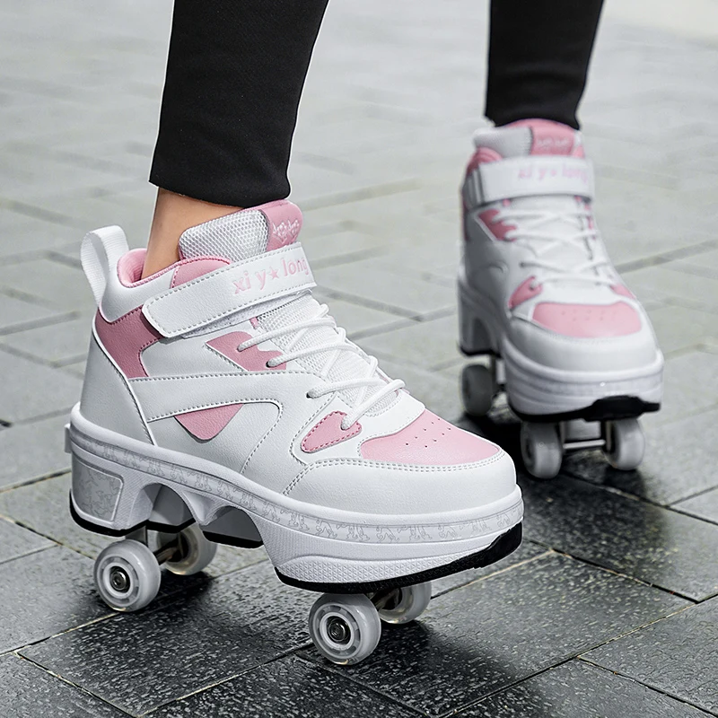 NEW children's sports roller skates deformation shoes 4 four-wheeled roller skates adult runaway shoes student deformation wheel