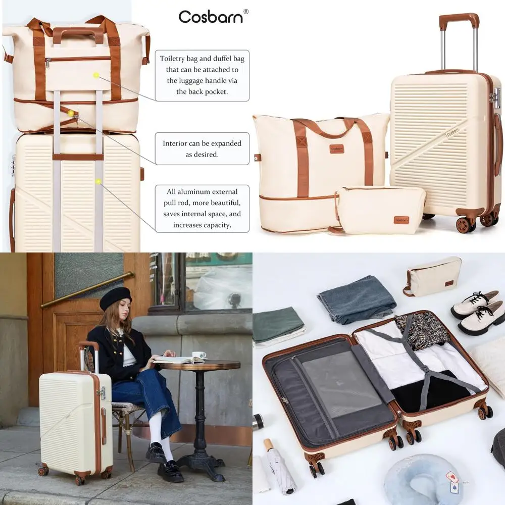 

3-Piece 20 ABS Hardside Luggage Set, Airline Approved, Lightweight with Wheels & TSA Lock, Waterproof Suitcases for Travel