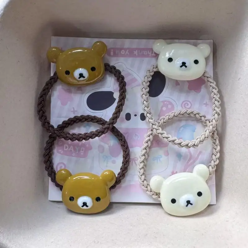 Kawaii Rilakkuma Hair Rope Cartoon Plaid Woven Headband Anime Peripheral Minimalist Student Girl Hair Accessories Holiday Gifts